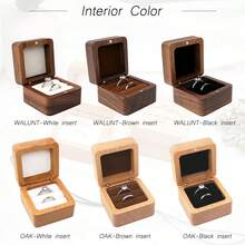1 Pc Custom Wooden Wedding Ceremony Ring Box, Personalized Engraved Engagement Ring Box, Walnut/Oak Ring Box, 5.5cm Square Ring Bearer, Anniversary Gift, Proposal Ring Box Holder Back To School,Delicate Romance - Multicolor - View 7