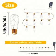 1pc 8 Modes Solar Powered Vintage Hemp Rope String Lights, Patio Garden Camping Decor, 4M 10LED Or 6M 16LED - Warm Light - View 8
