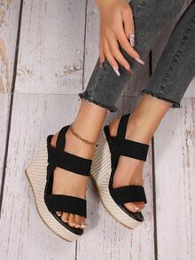 2025 Summer Woven Platform Sandals For Women, Non-Slip, Casual And Versatile - Black - View 7