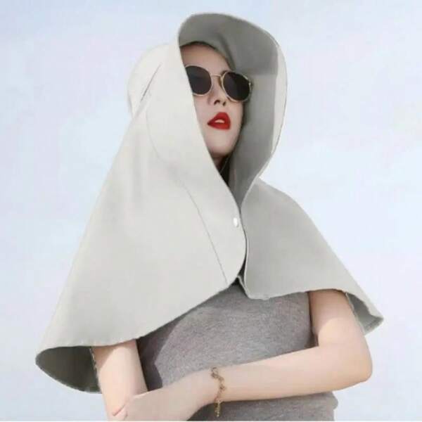 1 Stück Damen Sonnenhut mit breiter Krempe mit Gesichts- und Nackenschutz, abnehmbarem Schal, Pferdeschwanzloch, modischer UV-Schutz-Hut für Radfahren und Outdoor-Reisen - Polyester-Gewebehut, nicht dehnbar, Strandhut ohne Federn, Sonnenschirm für Outdoor-Aktivitäten, eleganter Sommerstil