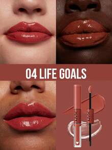 NYX Shine Loud 唇彩，04 Life goals（蜜桃裸色），持久液体唇膏，透明唇彩，持久液体唇膏，透明唇彩，丰盈双唇，增加唇部体积，增强唇部轮廓，双头设计，持久配方