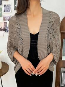 1pc Women Thin Knit Shawl Cover Up, Lightweight Summer Sunscreen Outerwear - Grey - View 5