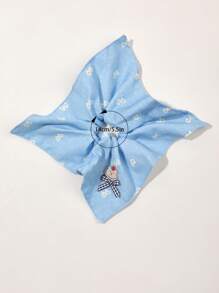 1pc Sweet Collegiate Bowknot Print Blue Square Scarf Hair Tie, Cute Teddy Bear Cartoon Soft Fabric Ponytail Holder, Versatile & Minimalist Ponytail Holders Hair Elastics Hair Rubber Bands Scrunchies Hair Rope Elastic Hair Tie
