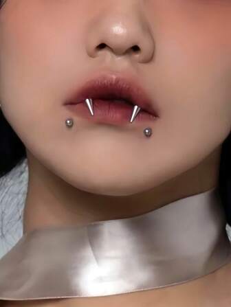 1/2pcs Creative Vampire Fang Lips Steel Titanium Threaded Resin Horseshoe Rings Lips Nails Cute Tiger Teeth Lips Nails Tooth Rings Sharp Cone Piercing Accessories