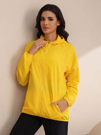 Chaqueta cortavientos impermeable, ligera y casual para mujer, abrigo de manga larga delgado de un solo color para ciclismo