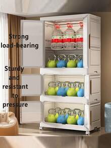 5/4/3/2/1 Layer Storage Cabinet Shelf, Household Wardrobe For Baby Clothes, Toys, Snacks, Easy Assembly, Foldable - White Brown - View 5