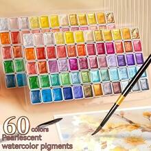 1/12/ 20/ 60 Colors Watercolor Painting Set, Metallic Watercolor Paint Set, Glitter Watercolour Solid Paint Box, Pearlescent Watercolor Paint Set For Artists And Painting Lovers,Back To School,School Supplies - Multicolor - View 4