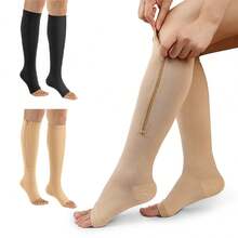 1 Pair Toe-Less Sports Compression Socks, Breathable Shaping Zipper Pressure Long Socks - Multicolor - View 1