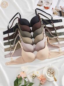 6PCS Women's Comfortable Multicolour Casual Wired Soft Cup Bralette Lingerie Underwear Bra - Multicolor - View 8