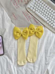 2025 Girls Princess Big Bow Mid-Calf Socks, Soft Polyester, Suitable For Summer And Winter - Multicolor - View 12