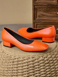 Women's Fashion Square Toe 3cm Heeled Pumps, Suitable For Work, Commute, Party, Dinner, Pink Color, Fashionable And Versatile High-End Casual Flats - Orange - View 3