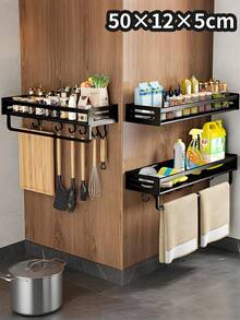 1pc Kitchen Storage Rack, Can Hang Seasonings, Dishcloths/Cutting Boards/Spoons For Drainage, Suitable For Kitchen Storage, Home Cleaning And Personal Care - Black - View 12