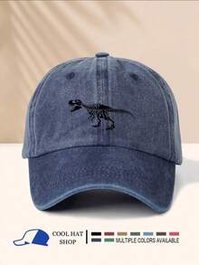 1 Pc Retro Line Dinosaur Print Washed Summer Sun Hat, Vintage Hipster Snapback Cap, Adjustable Brim Sun Protection Hat For Men And Women - Washed Cap - View 18