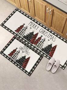 1 pieza Felpudo de Bienvenida de Navidad Alegre, Alfombra de Piso con Estampado a Cuadros de Árbol de Navidad y Alce, Antideslizante y Absorbente para Interior/Exterior, Decoraciones Navideñas 2024 para Decoración del Hogar, Baño, Cocina, Regalos de Navidad, Feliz Año Nuevo 2025, Decoraciones del Hogar para Festivales y Días Festivos - Multicolor - Ver 10
