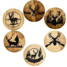 6 piezas Posavasos de madera con estampado de café - Protectores de mesa impresos de colores - Accesorios de cocina antideslizantes - Decoración del hogar - Suministros para fiestas temáticas - Regalos de inauguración de casa/Acción de Gracias para agregar un ambiente acogedor