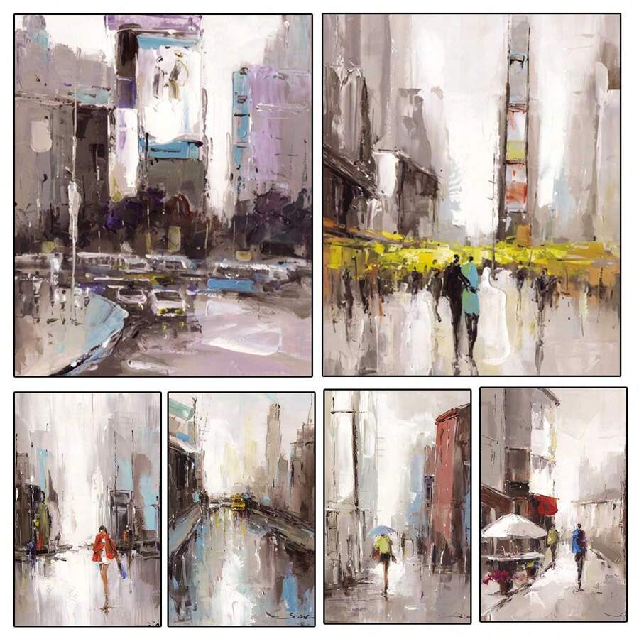 3pcs Modern Urban Abstract Oil Painting Wall Arts Canvas Posters, High-Definition Printing Optional Frame, Office, Classroom, Living Room Home Decoration Hanging Painting ,Wall Art With Frame