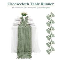 粗棉布桌旗和餐巾套装，波西米亚风纱布粗棉布桌旗和餐巾，乡村风皱褶桌旗和餐巾，适用于婚礼生日派对餐桌装饰和各种节日派对装饰 - 1 件/1+6 件