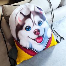 Fashionable Zipper Dog Denim Printed Outdoor Sports Casual Drawstring Backpack, Unisex Gym Hiking Cycling Camping Party Travel Daily Commuting Portable Foldable Daypack, Best Gift For Friends, Lightweight Travel Storage Bag - Multicolor - View 8