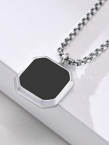 1pc Men's Simple Black Stainless Steel Tag Pendant Necklace - Multicolor - View 1