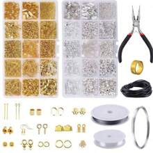 750 Stücke Schmuckherstellungs-Starterset mit Ohrringen, Halsketten-Verbindungselementen, DIY-Perlen, Zangen-Werkzeugen, Schmuckreparatur-Werkzeug-Set, Schmuckzubehör geeignet für Erwachsene und Anfänger