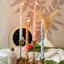 2pcs 10-Inch Handmade Flower Candles, Dripless & Unscented Candles, Suitable For Home Gatherings - Multicolor - View 6