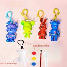 Juego de 1/3 piezas Oso de fluido Graffiti DIY, llavero de oso de fluido de dibujos animados, materiales de artesanía DIY, juguetes en blanco de graffiti pintados a mano, adecuado como obsequio de fiesta, recompensa en el aula, accesorio colgante (color de accesorio aleatorio), Regreso a la escuela, Útiles escolares