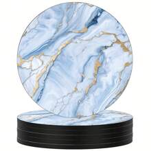 6pcs/Set Gold Marble Coasters, 4 Inches (10.16cm) Diameter, Designed For Drinks, Made Of Absorbent Rubber Material With Non-Slip Bottom, Ideal For Home Kitchen Or Bar Decoration, Also Great Housewarming Gift