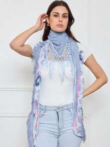 Women's Leopard Print Tassel Trim Fashion Scarf, Suitable For Daily Wear - Navy Blue - View 4