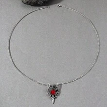 1 pieza Collar con colgante de gemelos de dragón con rubí y cristal de imitación de inspiración gótica, estética oscura adecuada para mujer y parejas