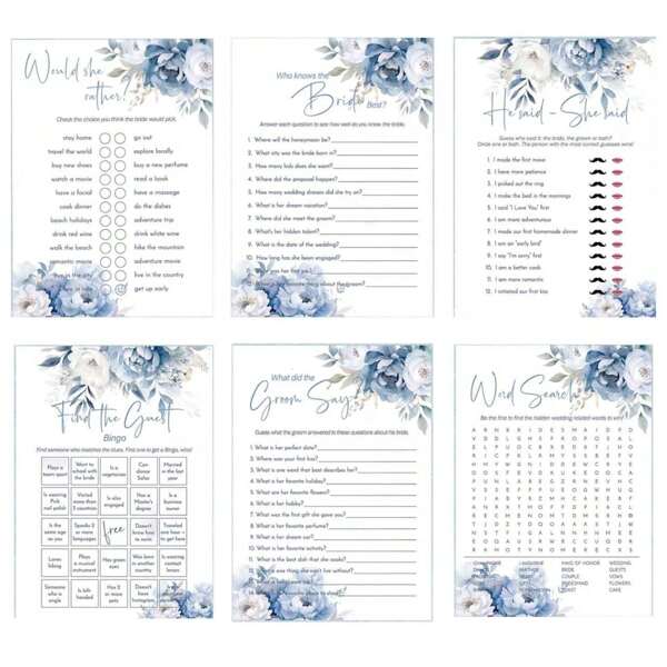 20Pcs Wedding Party Favors Blue Floral Game Cards For Guests, Funny Activities For Bridal Shower Wedding Party- Party Favor Decoration Summer Birthday Gifts Beach Back To School School Supplies Room Decor