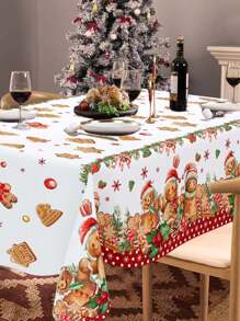 1pc, Gingerbread Man Christmas Plastic Tablecloth Table Cover, 130*220cm Disposable Watercolor Christmas Tablecloth For Christmas Party Kitchen Dining Table Decor, Christmas Decorations For Home 2024 Happy New Year 2025 Table Cloth,Christmas