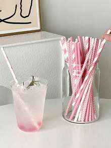 1/25/50支粉色系列吸管、吸管、厨房用具、礼品装饰和派对用品吸管适用于冷饮和饮料，适合夏季派对、婚礼、生日、卡通装饰 - 彩色 - 查看 1