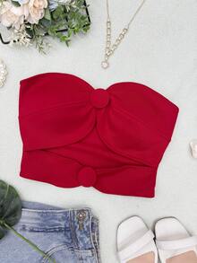 ELLIE Women's Strapless Crop Top With Button Details - 紅色 - 查看 3