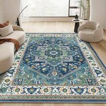 Large Area Rug/1000g/M², Blue Retro Bohemian Pattern, Luxury Area Rug, Premium Machine Washable, Upgraded Version With Thickened And Dense Material, Fade-Resistant, Modern, Backyard Bathroom Elegant And Stylish Creative Dorm Game Room Rug Retro Style Home Decoration Rug - Multiple Sizes Available Bathroom Decor Summer Carpet Bathroom Accessories Back To School