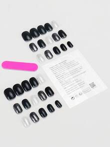 30Pcs Short Square Dark Fairy Nail Stickers With 1Pc Jelly Gel And 1Pc Cuticle Pusher Press On Nails Nail Supplies Nails