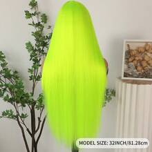 Gorgeous 32 Inch Grey Lace Front Wigs Pre Plucked Long Straight Hair Wigs Glueless Gray Colored Wigs Heat Resistant Long Hair Synthetic Lace Front Wigs For Fashion Women For Daily Christmas Party Cosplay Use - 綠色 - 查看 7