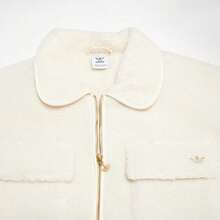 Adidas Clover Design 时尚运动羊毛夹克，女式立领拉链飞行员夹克 HC6602 - 米色 - 查看 2