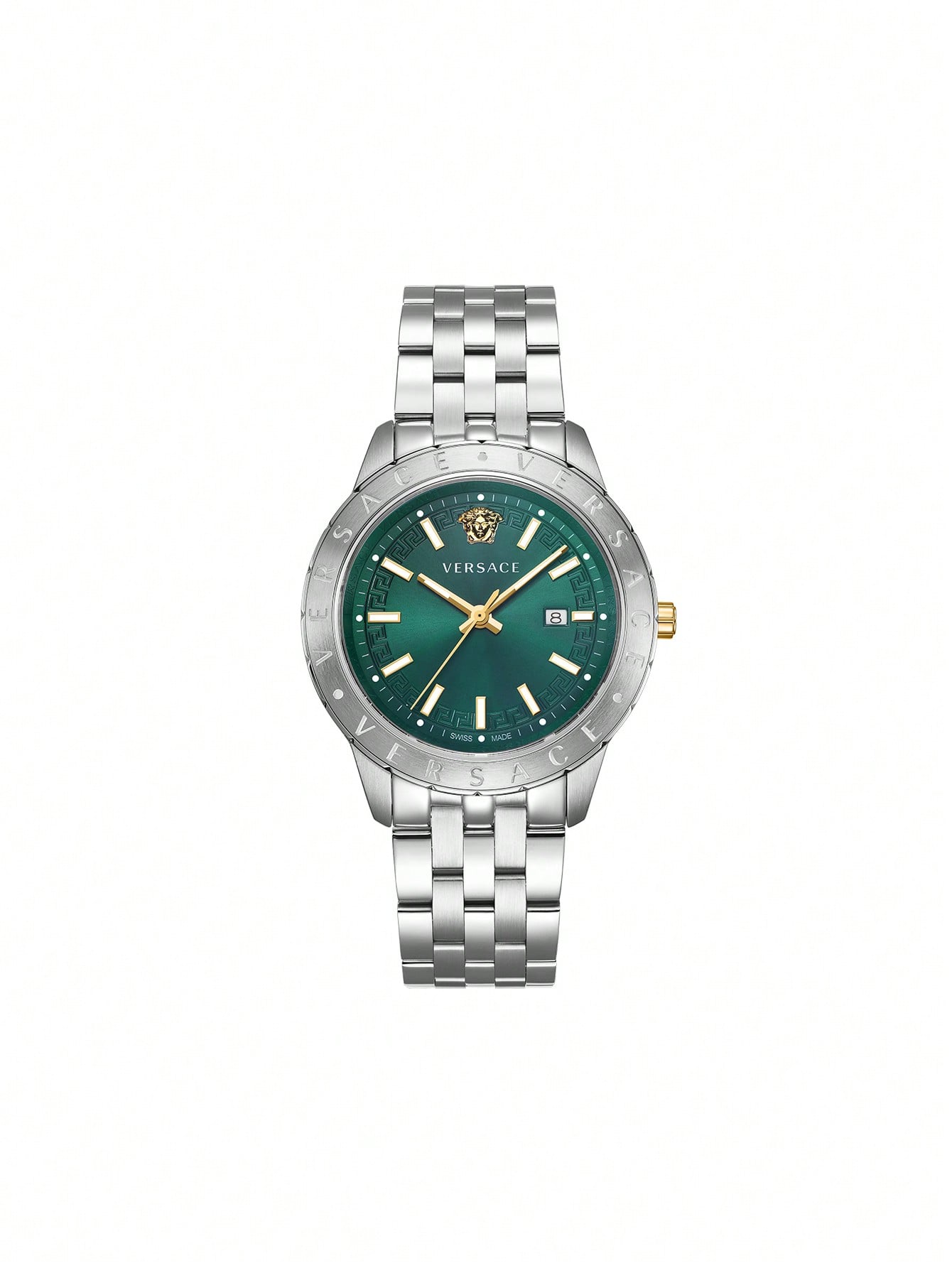 Versace ساعة V-Code للرجال باللون الأخضر وسوار من...