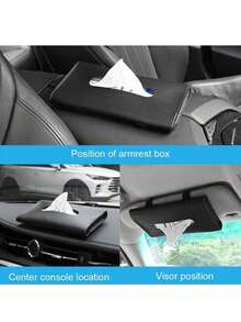 1pc PU Leather Car Sun Visor Hanging Tissue Box, Car Interior Storage Decoration Accessory - Black - View 3