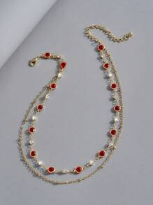 1pc Minimalist Fashionable Personalized Glass Multi-Layer Necklace For Women
