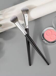 1 Pincel de rubor en ángulo con mango de madera negra para maquillaje de mejillas, base de crema, contorno, bronceador, iluminador y mezcla de sombras, pincel plano de base para maquillaje líquido, pincel de base líquida, pincel de maquillaje de fibra sintética con mango de madera negra