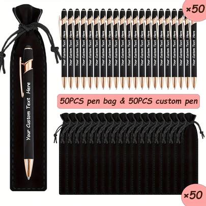 50pcs Set Customized Luxury Soft Touch Round Ballpoint Pen With Black Pencil Case - Personalized Writing Tools, Suitable For Names And Company Websites, Perfect Gift For Men, Anniversary, Birthday, Graduation Season Gifts,Multi-Functional,Ornamental,Reusable,Modern,Colorful,Cute,Vintage,Cartoon,Kawaii,Custom,Personalized,Unique,Customized,Workers,Clients,Students,For Business/Work/Office,For School