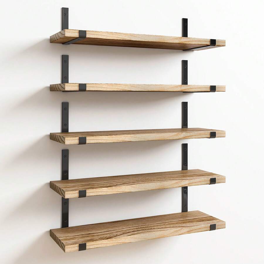 Tomnk 5/10pcs Floating Shelves, Width 4.7 Inches Wall Shelves, Bathroom Organizer, Wall Hanging, Wall Art, Fall Decor Home, Rustic Board Wall Storage Shelves For Bedroom, Living Room, Kitchen, Bathroom, Home Decor, Laundry Room, Office And Plants,Room Decor - 10 miếng - Đen 1 - Xem 1