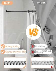 Tension Shower Curtain Rods No Drilling, 29 To 85 Inch, Spring Tension Curtain Rods For Windows, Adjustable Shower Rod For Bathroom, Heavy Duty Tension Rods Fits Various Wall Types, Black-Good - 黑色 - 查看 4