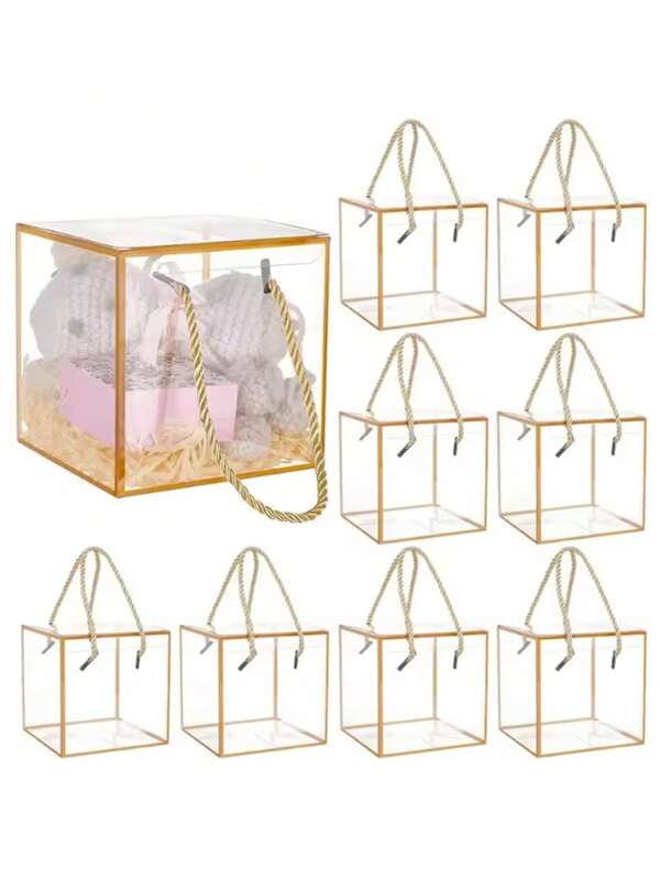 5/10pcs, Elegant Transparent Square Gift Box With Gold/White/Black Decorations - Perfect For Storing Jewelry, Small Items, Flower Arrangements, Christmas, And Candy. Made Of Pet Material, No Power Required, Independent Design, Elegant Candy Storage Gift Box