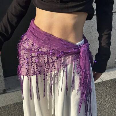 新款肚皮舞亮片流苏臀巾肚皮舞服装女肚皮舞练习腰带三角臀巾万圣节