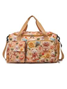 1pc Teddy Bear Graphic Travel Luggage Bag, Large Capacity With Separate Shoe Compartment, Wet Dry Divider Bag, Detachable Adjustable Shoulder Strap, Suitable For Travel, Swimming, Fitness And Sports - Yellow - View 10