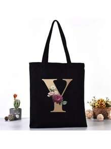Fashion Casual Shoulder Bags Gold Letter Printing Shopper Canvas Foldable -Friendly Shopping Bag Tote Handbags Large Capacity Travel Grocery BagSchool Bag,Back To School Backpack,Large Capacity,Lightweight,Portable,Laptop Compartment, Suitable For Teen Girls Women College Students, Perfect For Back To School,College,Middle School, High School,Work , Business, Commute