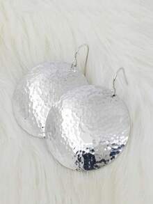 Vintage Round Zinc Alloy Earrings, 925 Silver Plated - Suitable For Daily And Holiday Wear - Silver - View 3