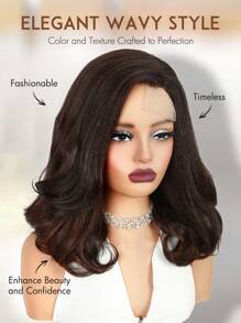 Ykai 蓬松波浪蕾丝部分假发 4x1 蕾丝侧戴式无胶假发 16 英寸全波浪合成假发 素色自然卷曲合成耐热编织全假发 适合女性日常使用